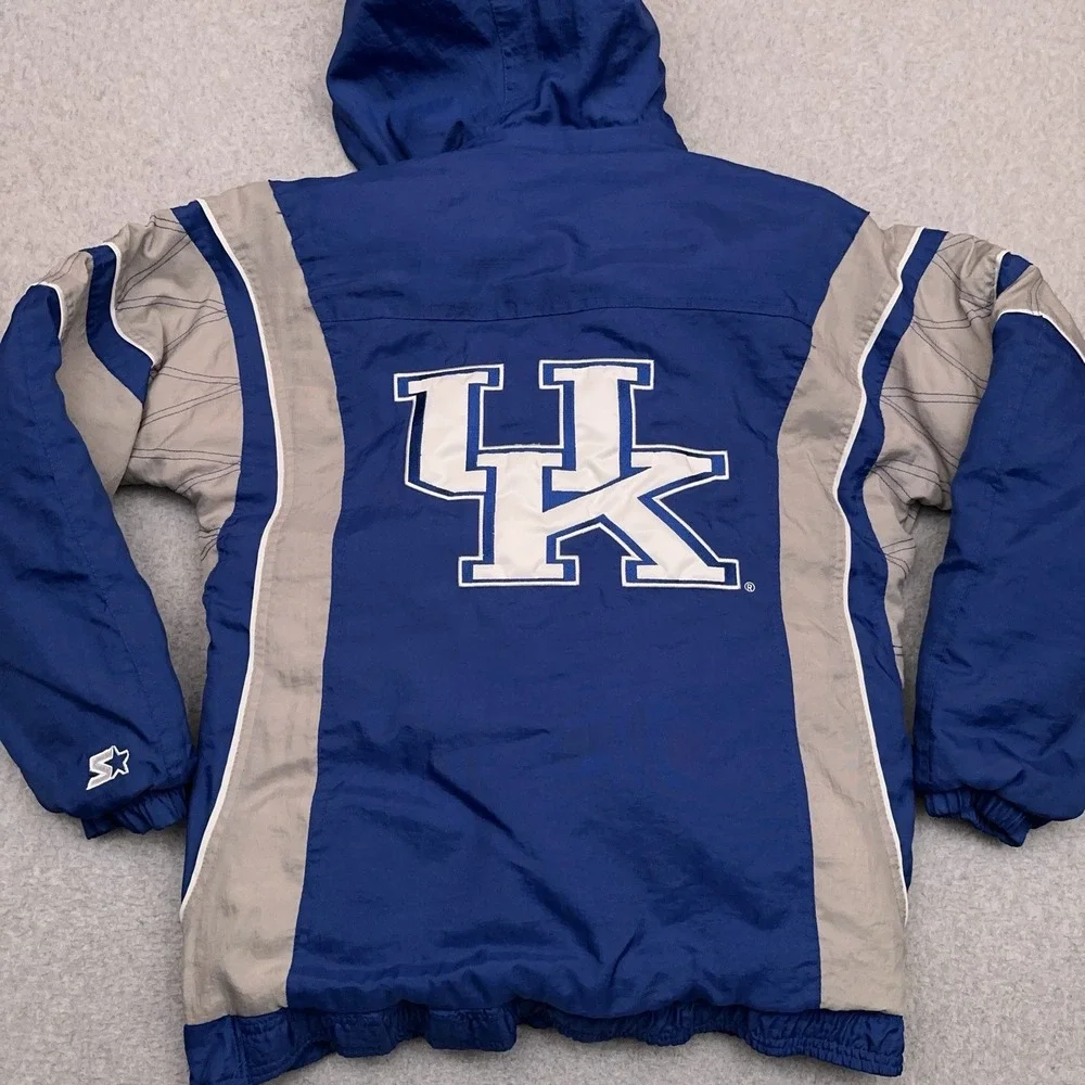 STARTER Kentucky Wildcats Puffer Jacket Men's Small Blue Hooded Windbreaker Hood